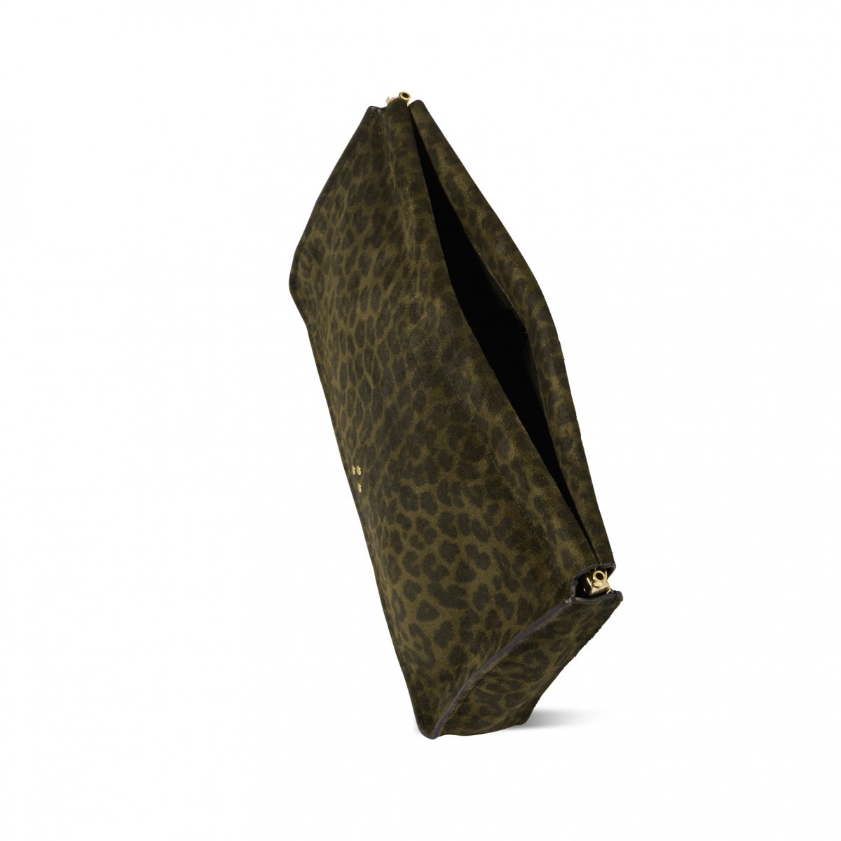 JeromeDreyfussLopardKakiSplitSuedeClutch-01