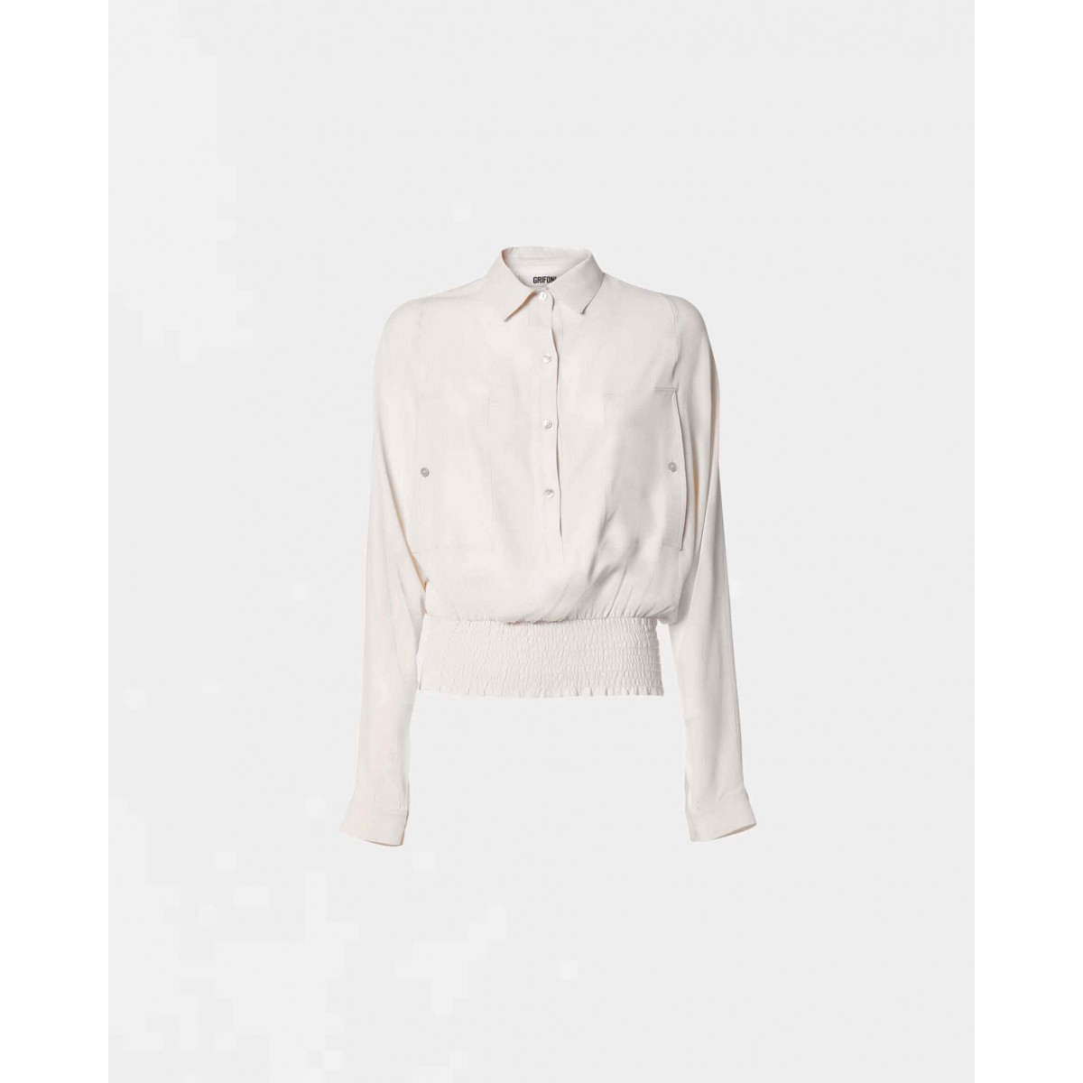 Grifoni Bluse med Smock i Råhvid