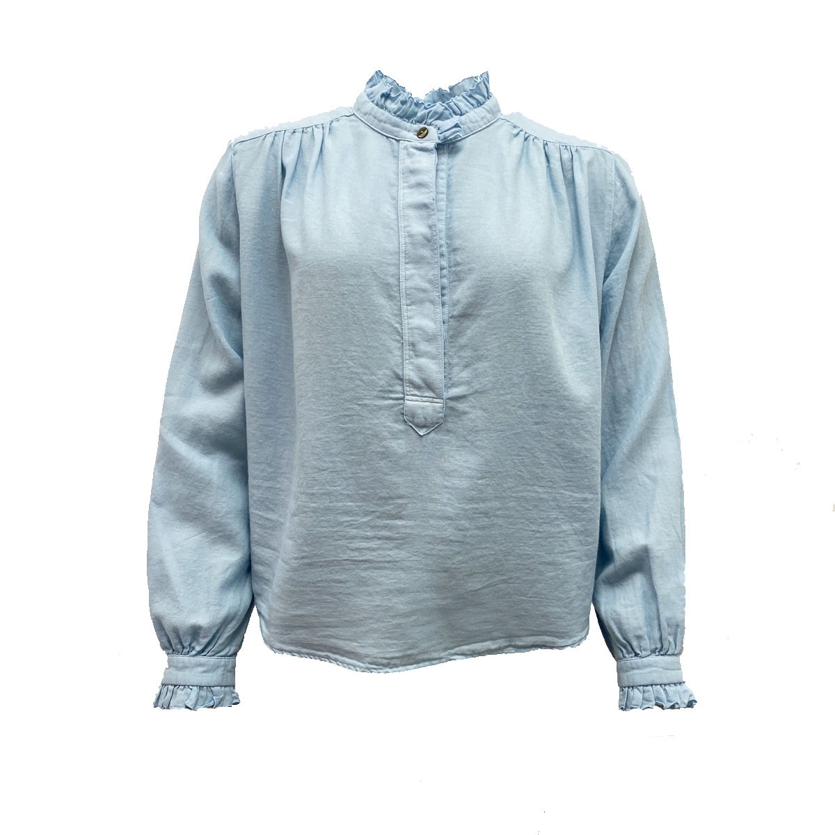 Pomandere skjorte med flæsekanter sky